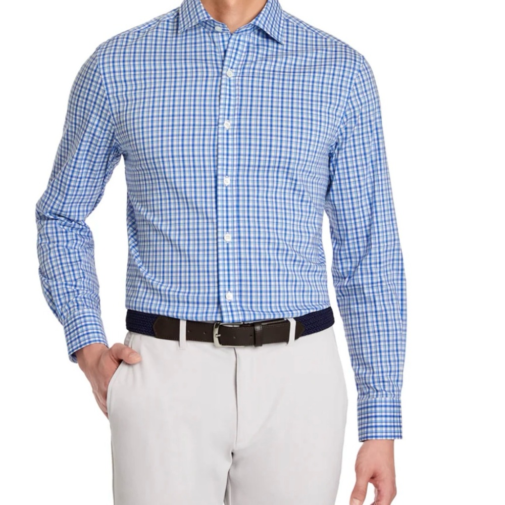 Men's BUGATCHI UOMO Blue Checkered Shirt-Size None measurements In the Photos